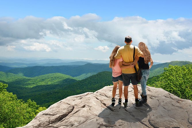 Scenic overlook on the Blue Ridge Parkway with mountains in the distance