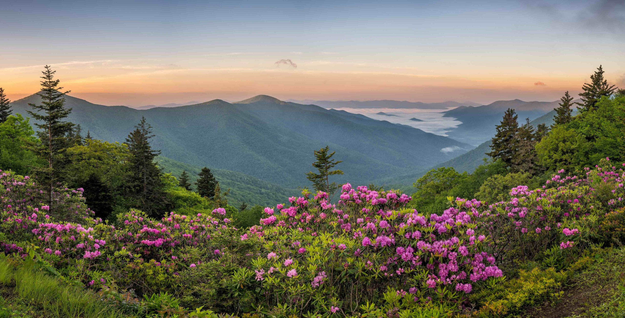 Scenic Blue Ridge Mountains in North Carolina at sunset